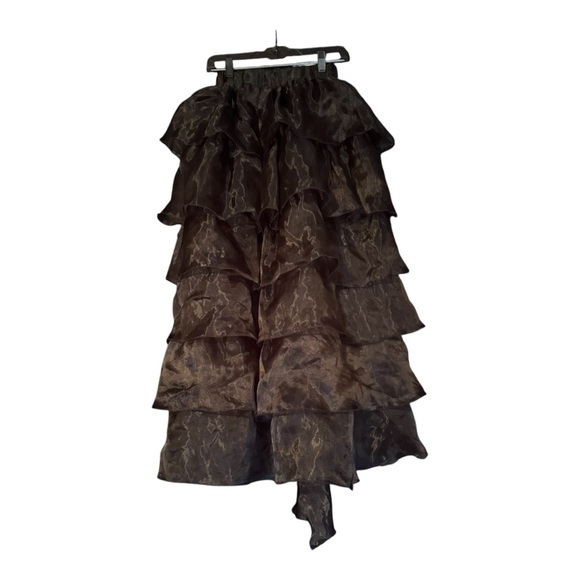 truth nyc long ruffle tulle black Tiered open front Skirt sheer size small - Picture 3 of 4